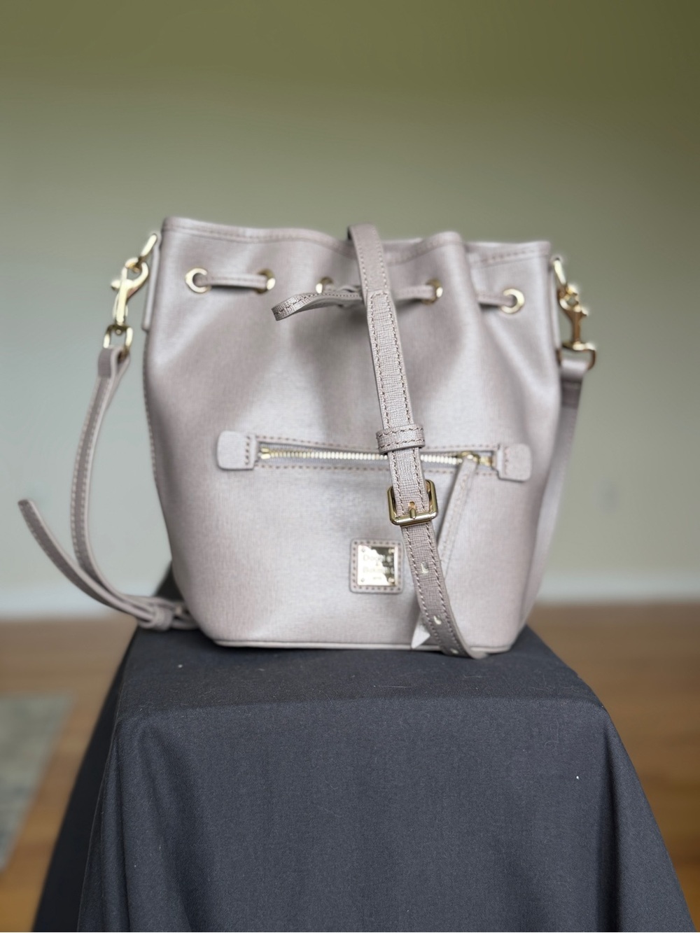 Dooney & Bourke Taupe Drawstring Crossbody Bag